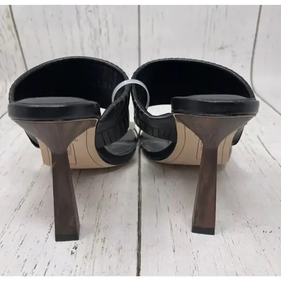 Deltan Kelsea Sandals Womens 8.5 Black Leather Square Toe Heeled Dress - Picture 7 of 16